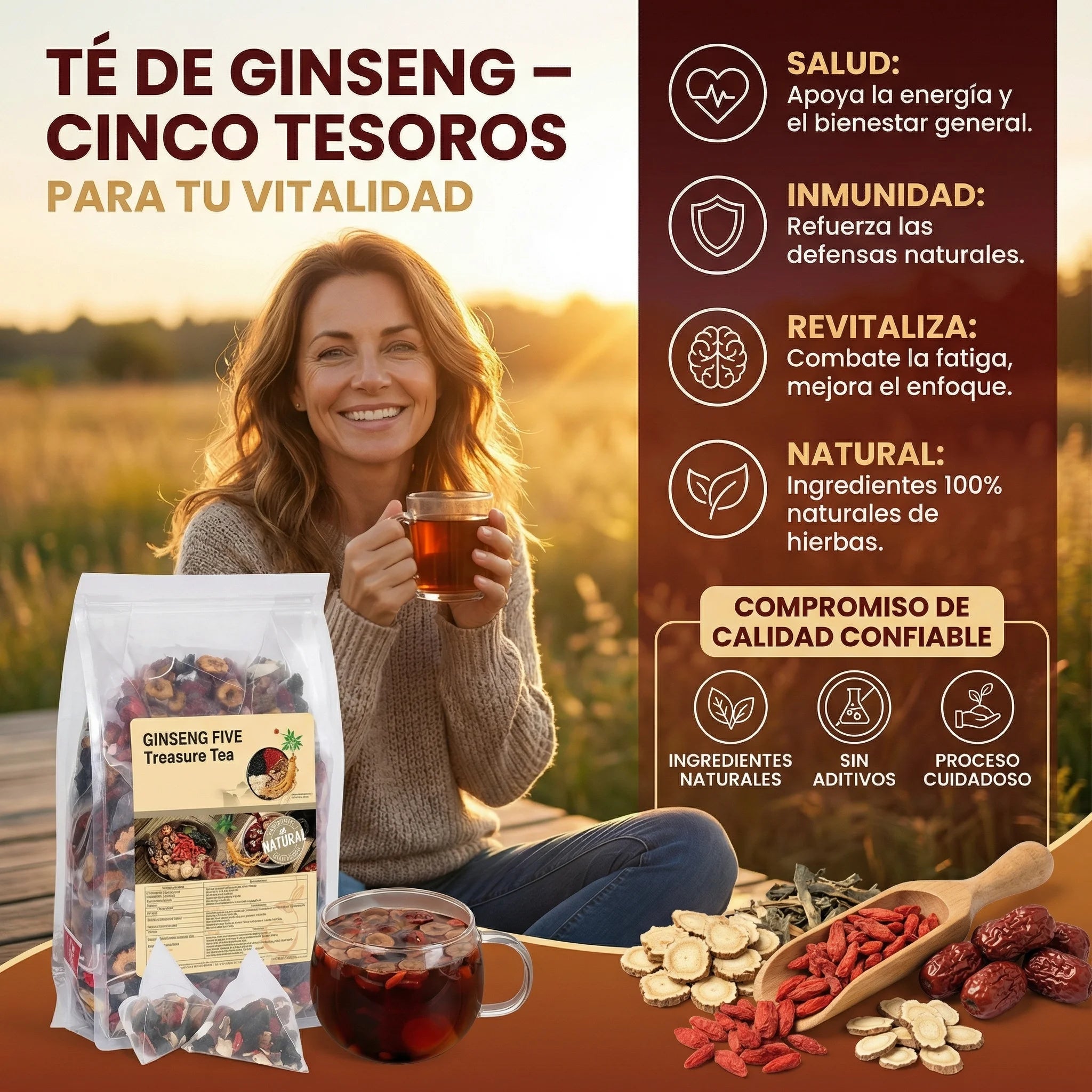 (2 FUNDAS TE GINSENG) 60 unidades+ 2 Caja Parches nocturnos  Détox